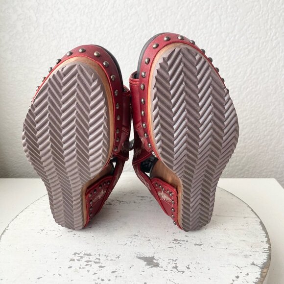 Lane Boots LEXINGTON Womens Red Wedges Western Sandals Wooden Heels Size 8 - Picture 8 of 11